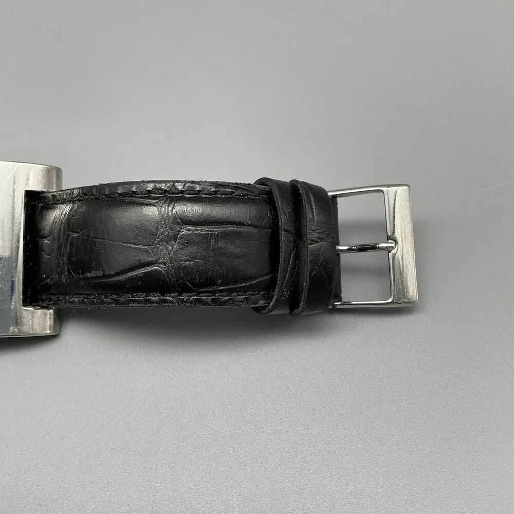 Guess G85569G Mens Watch 35mm Black Dial Leather Stainless Day Date New Battery